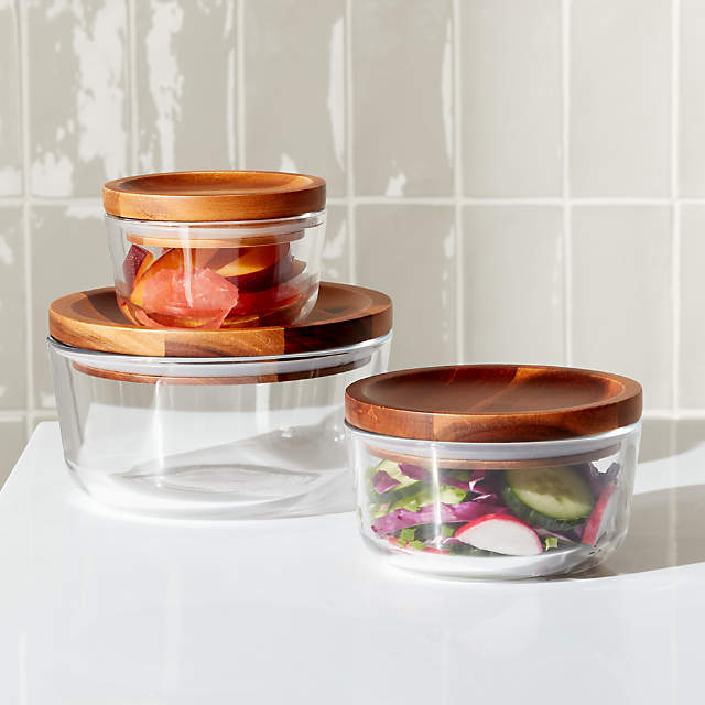 Pyrex Wood Lid Storage 6 Piece Set, Pyrex Bathroom Canisters Glass