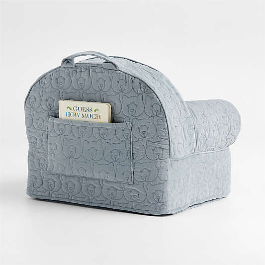 Small Mist Blue Organic Cotton Quilted Bear Kids Lounge Nod Chair