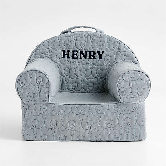 Small Mist Blue Organic Cotton Quilted Bear Kids Lounge Nod Chair