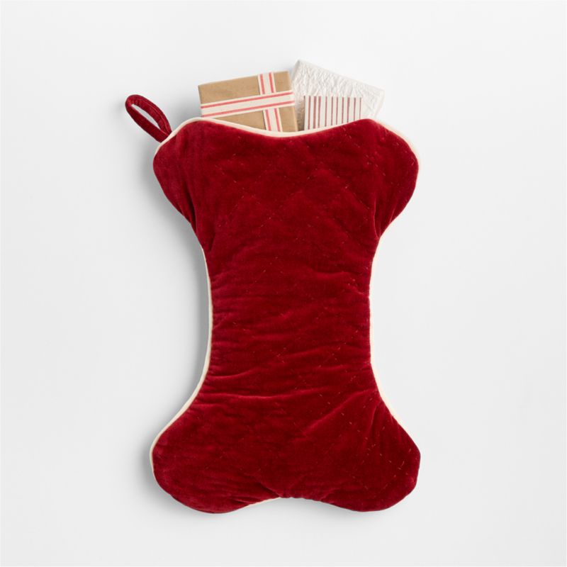 Red Quilted Velvet Bone Christmas Stocking - image 3 of 5