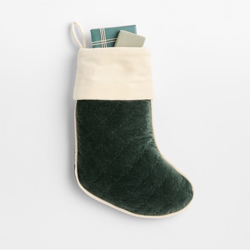 Green Quilted Velvet Mini Christmas Stocking 14" - image 2 of 4
