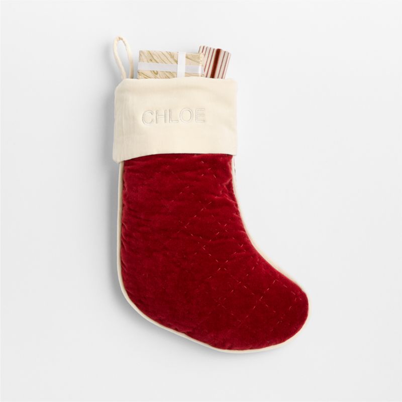 Red Quilted Velvet Mini Christmas Stocking 14" - image 4 of 9