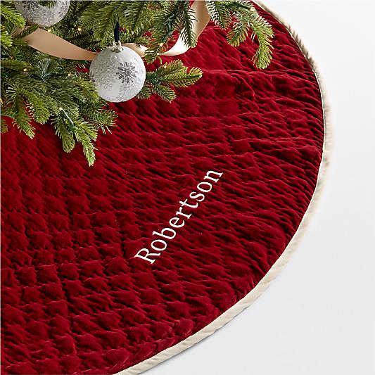 Red Quilted Velvet Christmas Tree Skirt
