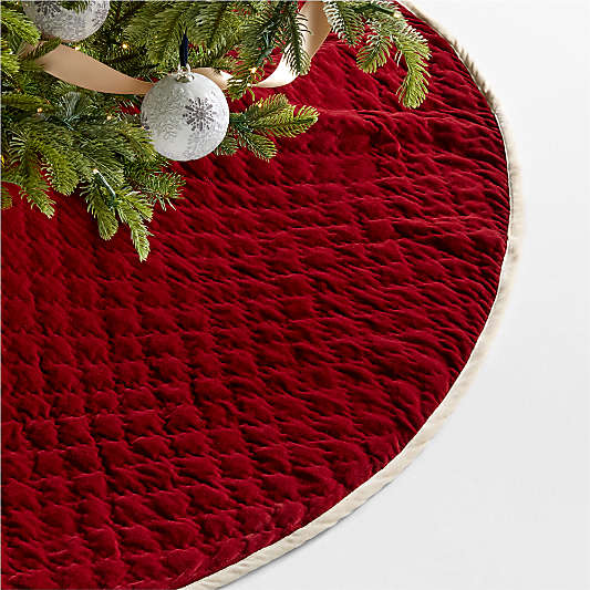Red Quilted Velvet Christmas Tree Skirt