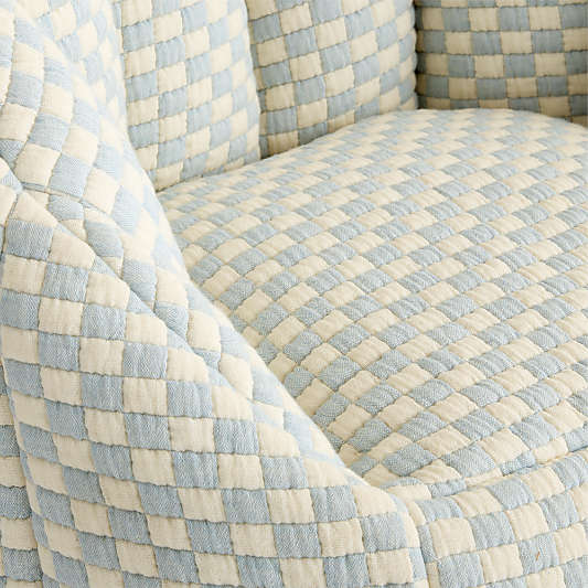 Quinn Sky Blue Checkered Matelass Kids Scallop Lounge Chair