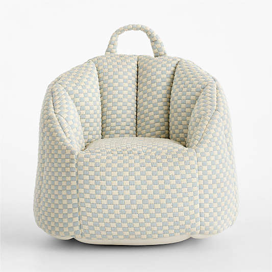 Quinn Sky Blue Checkered Matelass Kids Scallop Lounge Chair
