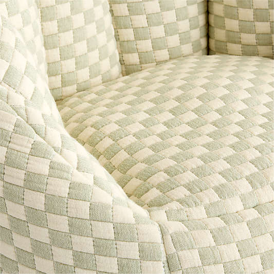 Quinn Verte Green Checkered Matelass Kids Scallop Lounge Chair