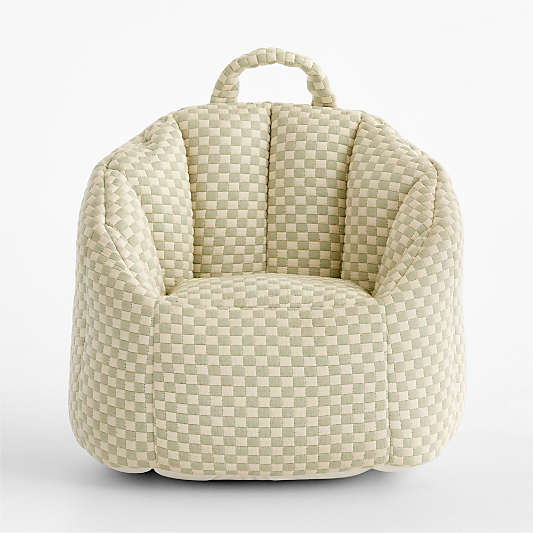 Quinn Verte Green Checkered Matelass Kids Scallop Lounge Chair