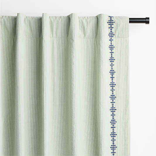 Quinn Embroidered Stripe Verte Green Kids Window Panel 44"x108"
