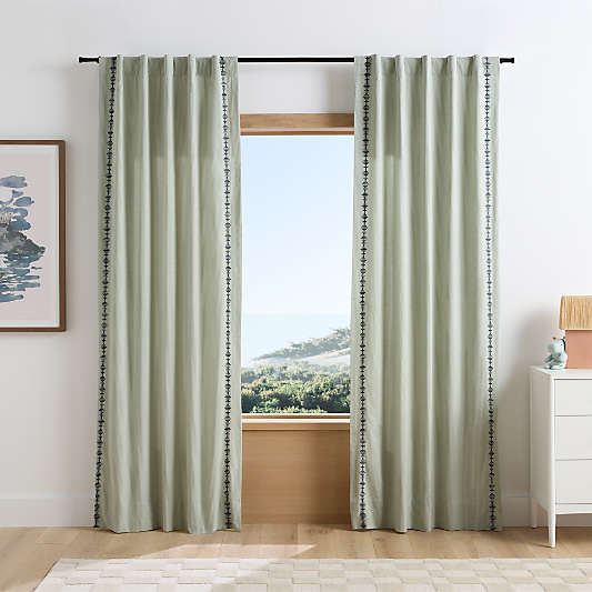 Quinn Embroidered Stripe Verte Green Kids Window Panel 44"x108"