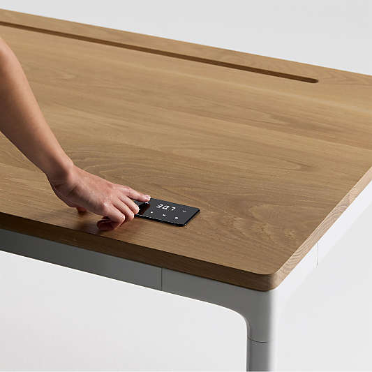 Humanscale ® Quattro Oak Wood and White Adjustable Standing Desk(48"-60")