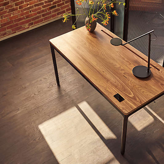Humanscale ® Quattro Walnut Wood and Black Adjustable Standing Desk (48"-60")