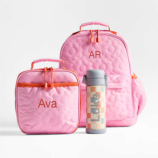 Quilted Pink Flower Kids Backpack Bundle