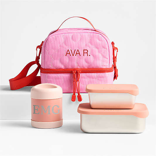 Quilted Pink Flower Kids Lunch Box Bundle