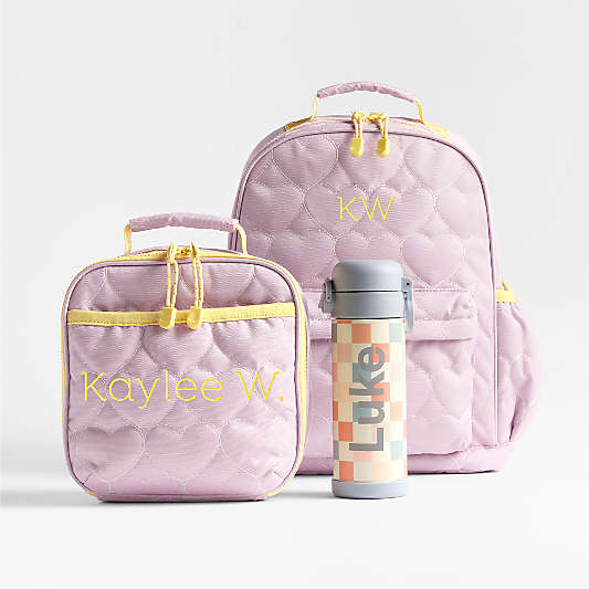 Pink and Blue Checkerboard Insulated Stainless Steel Kids Water Bottle with Straw and Leak-Proof Lid