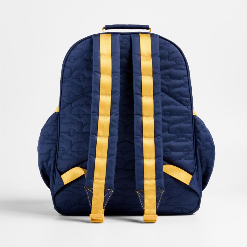 Quilted Blue Car Large Kids Backpack with Side Pockets