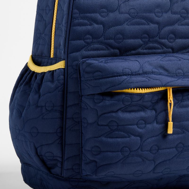 Quilted Blue Car Kids Backpack with Side Pockets