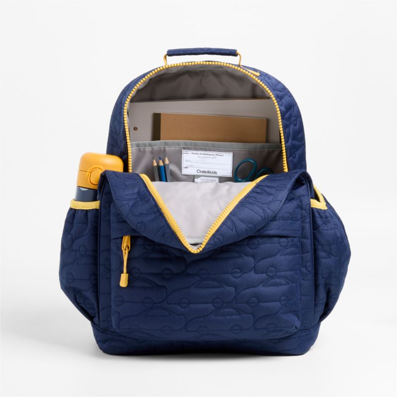 Quilted Blue Car Kids Backpack with Side Pockets