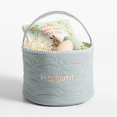 Quilted Blue Bunny Kids Easter Basket
