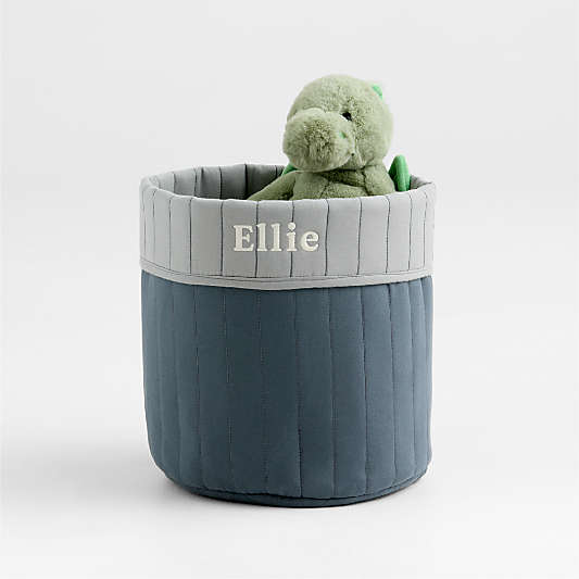 Quilted Quarry Blue Reversible Shelf Storage Bin