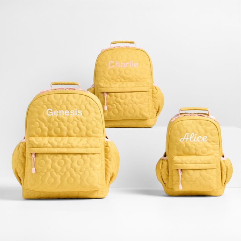 Quilted Yellow Flower Kids Backpack with Side Pockets