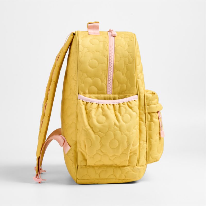 Quilted Yellow Flower Kids Backpack with Side Pockets