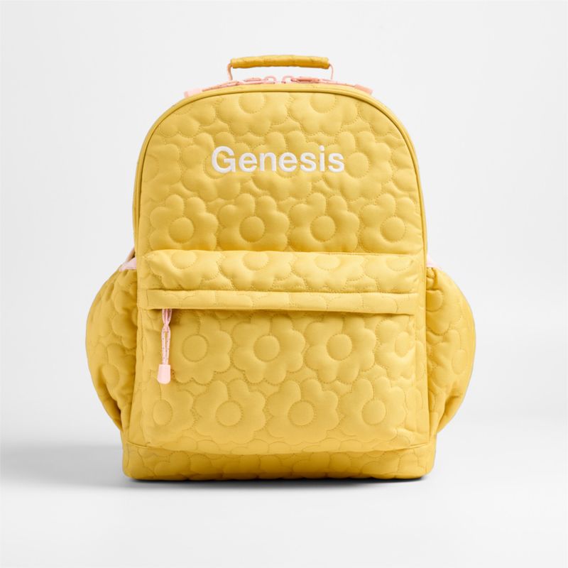 Quilted Yellow Flower Kids Backpack with Side Pockets