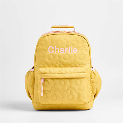 Quilted Yellow Flower Medium Kids Backpack with Side Pockets