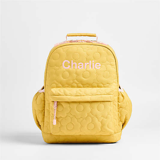 Quilted Yellow Flower Medium Kids Backpack with Side Pockets