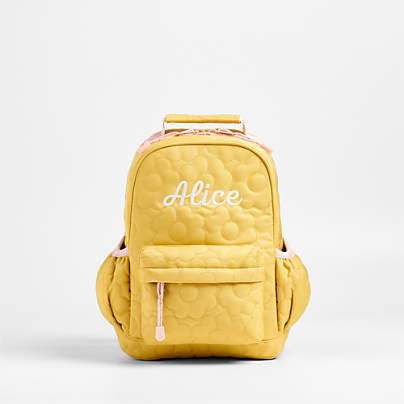 Quilted Yellow Flower Small Kids Backpack with Side Pockets