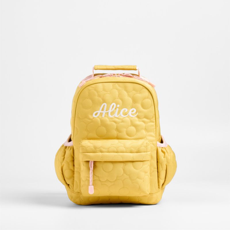 Quilted Yellow Flower Small Kids Backpack with Side Pockets