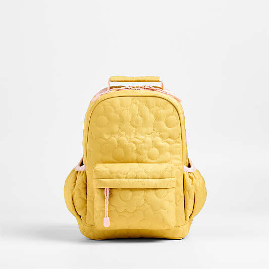 Quilted Yellow Flower Small Kids Backpack with Side Pockets