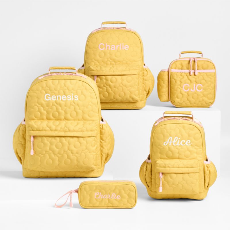 Quilted Yellow Flower Kids Backpack with Side Pockets