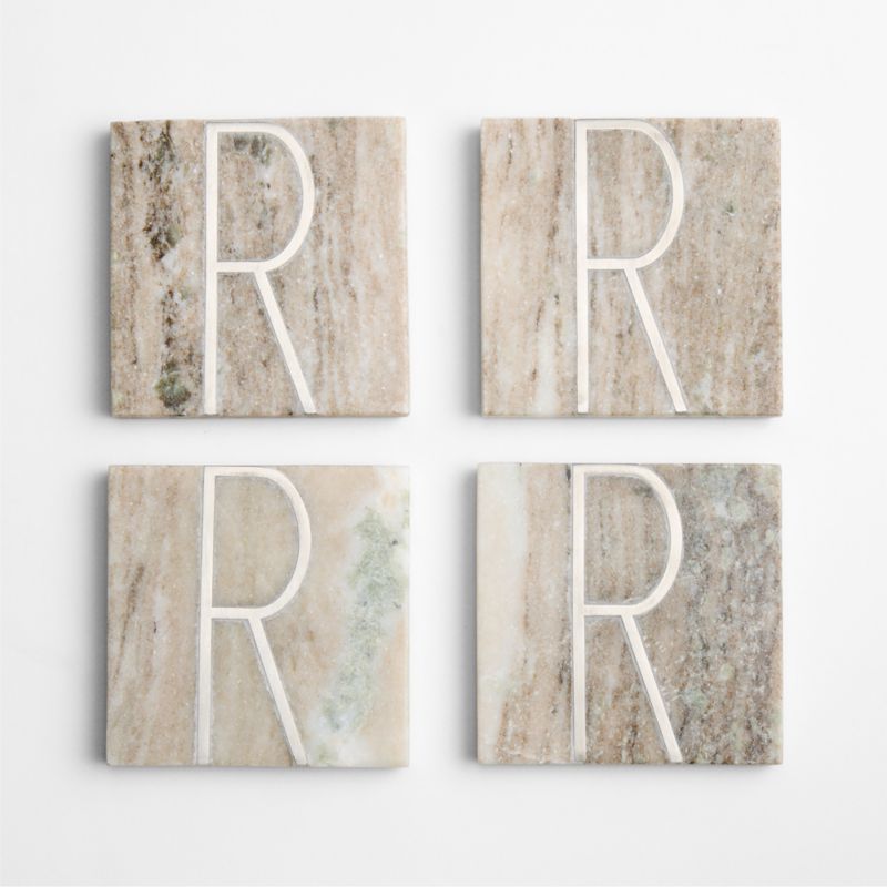 Tuscan Kitchen Marble "R" Monogram Coasters, Set of 4 - image 3 of 4