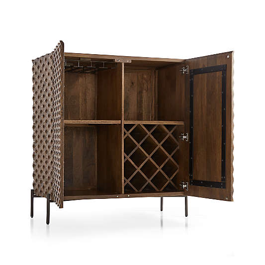 Raffael 39" Brown Carved Wood Bar Cabinet with Storage