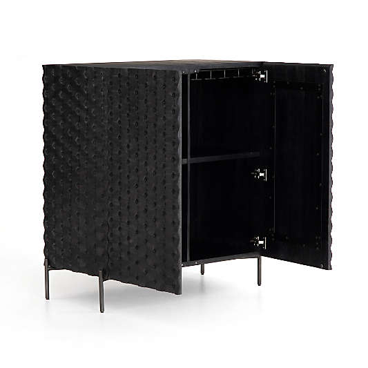 Raffael Black Carved Wood Bar Cabinet with Storage