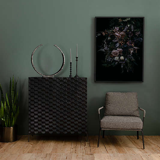 Raffael 39" Black Carved Wood Bar Cabinet with Storage