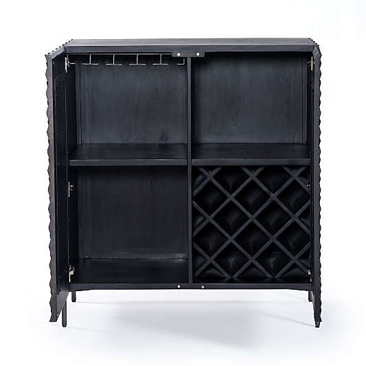 Raffael Black Carved Wood Bar Cabinet with Storage