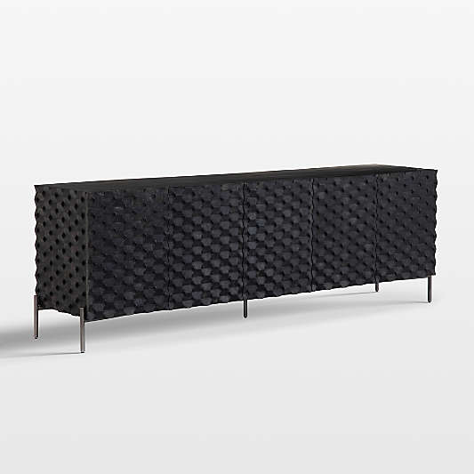 Raffael Black Carved Wood Storage Media Console