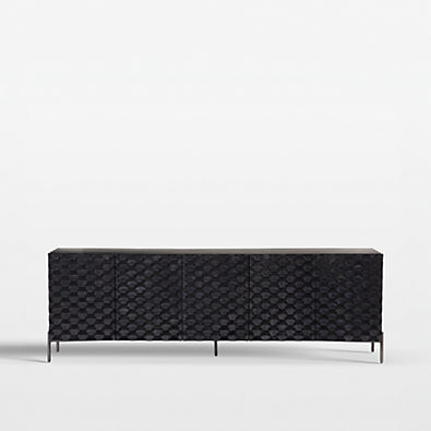 View Raffael 82" Black Carved Wood Storage Media Console details