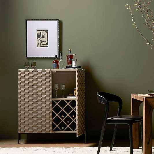 Raffael 39" Grey Wash Wood Bar Cabinet with Storage