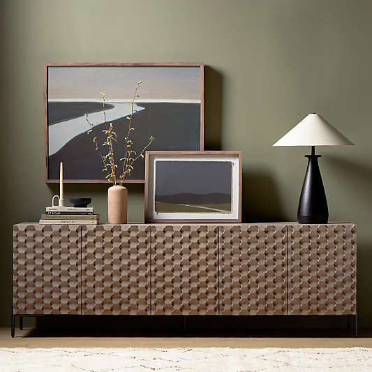Raffael Grey Wash Carved Wood Storage Media Console (49.5"-82")