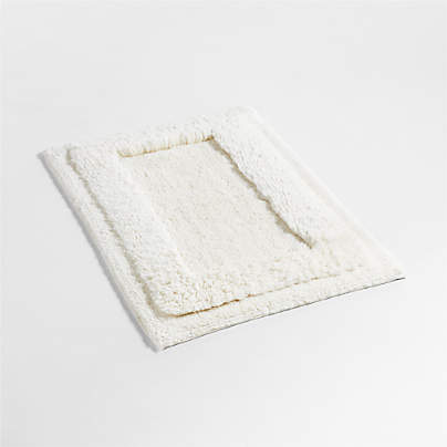 Raffee White Fluffy Cotton Bath Mat