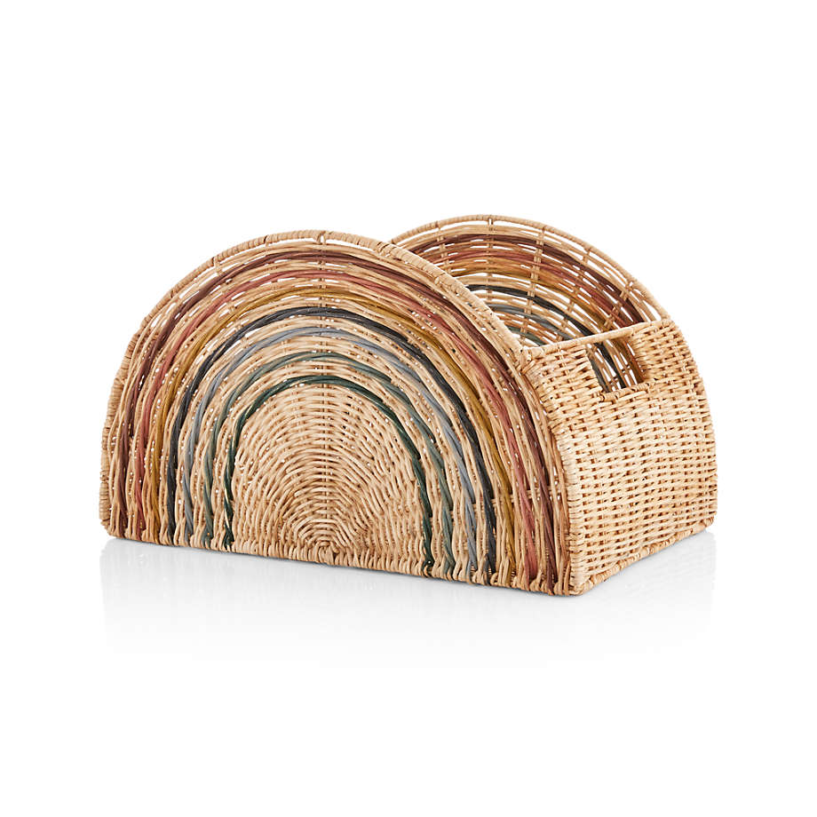Rainbow Woven Rattan Semi Circle Storage Basket with Handles