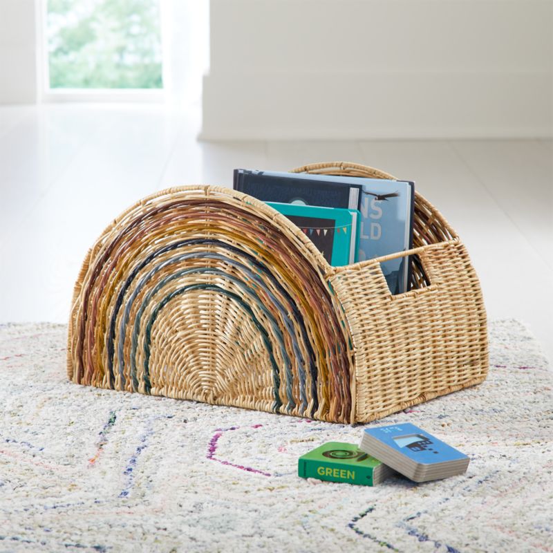 Rainbow Woven Rattan Semi Circle Kids Storage Basket with Handles