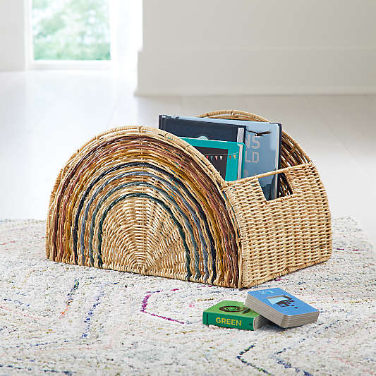 Rainbow Woven Rattan Semi Circle Storage Basket with Handles