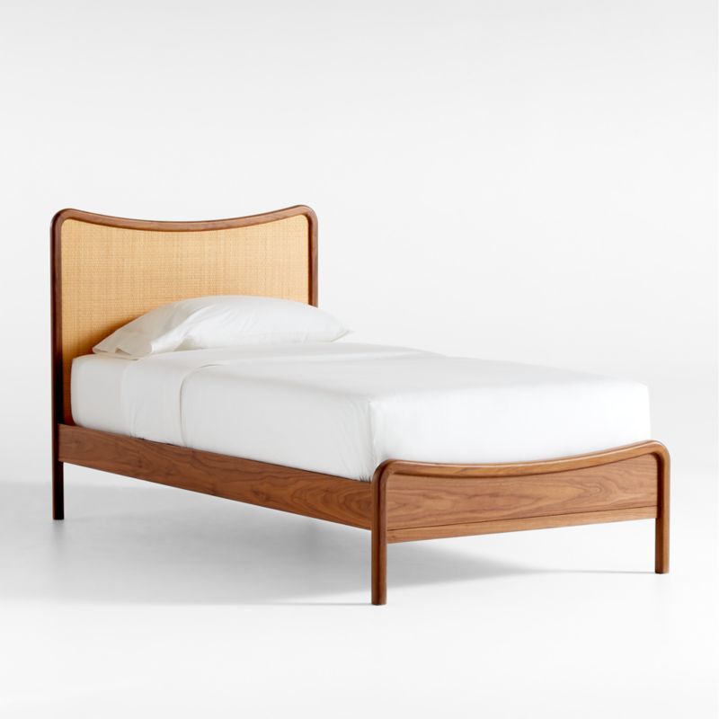 Rainey Walnut Wood and Natural Cane Kids Twin Bed