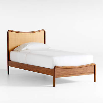 Rainey Walnut Wood and Natural Cane Kids Twin Bed