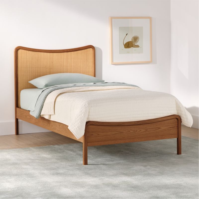 Rainey Walnut Wood and Natural Cane Kids Full Bed - image 3 of 12