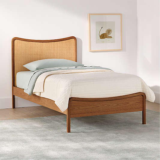 Rainey Walnut Wood and Natural Cane Kids Bed